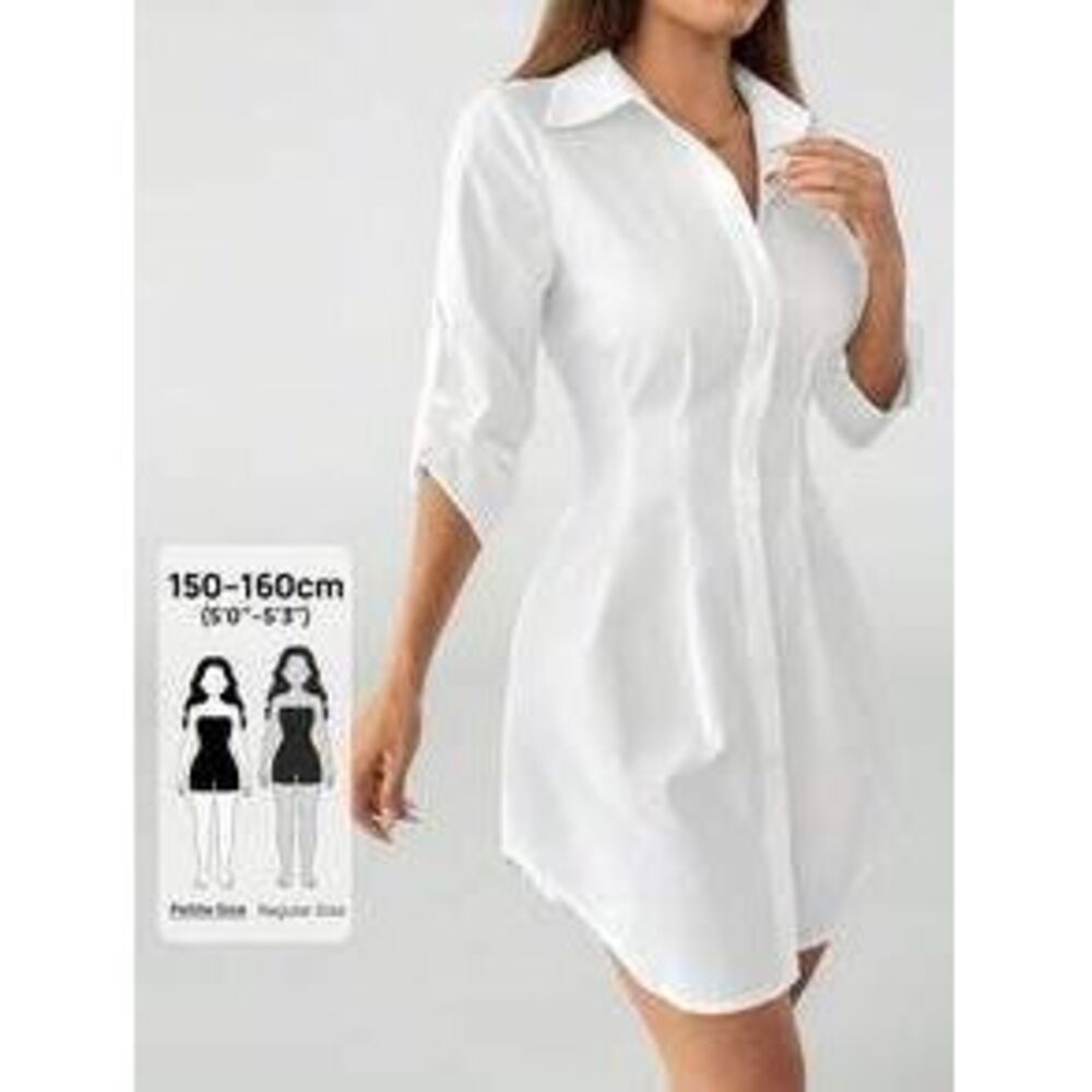 SHEIN PETITE Solid Button Front Shirt Dress,Summer Dresses For Women